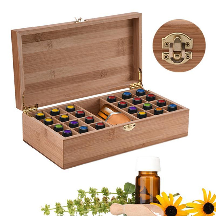 Bamboo And Wood Material 25 Grid Essential Oil Storage Box